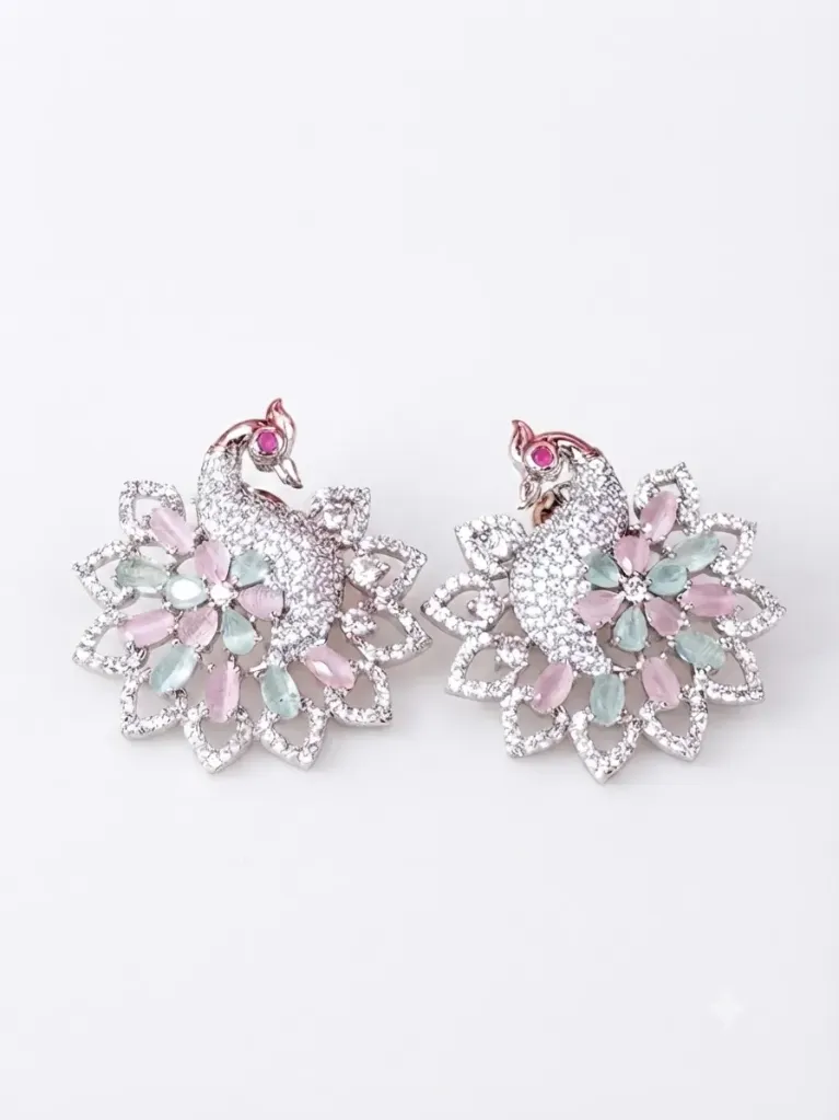 Peacock milky pink and mint green ADS earring